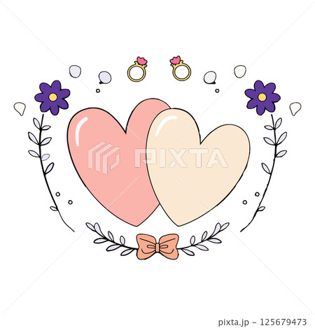 Romantic Hearts and Wedding Rings Illustration 125679473