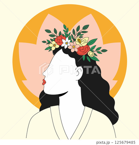 Woman with Floral Crown Illustration Woman with Floral Crown Illustration 125679485