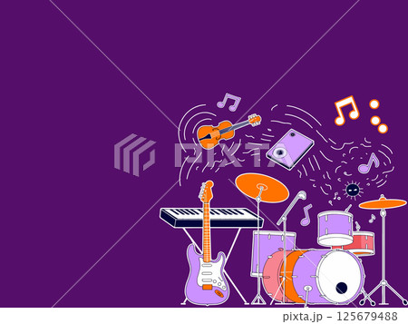 Musical Instruments Illustration on Purple Background 125679488