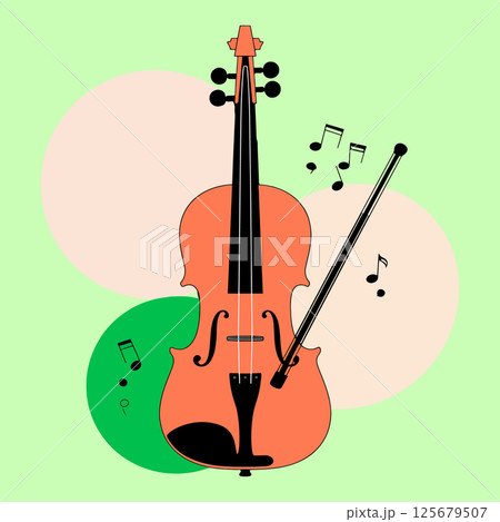 Stylized Violin with Bow and Music Notes 125679507