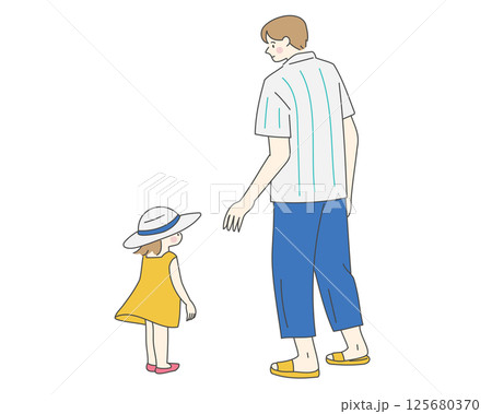 夏散歩父娘後ろ姿 125680370