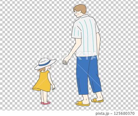 夏日散步父女背影 125680370