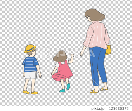 夏季郊遊親子背影 夏季郊遊親子背影 125680373