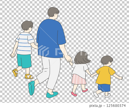 Summer outing father and son back view 125680374