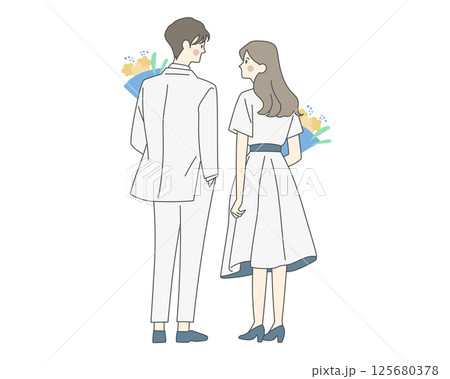 結婚式ブーケ男女後ろ姿 125680378