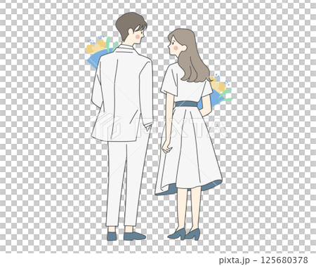 結婚式ブーケ男女後ろ姿 125680378
