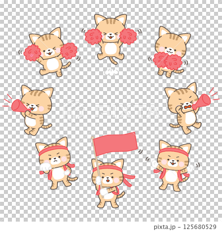 Brown tabby cats cheering for the red team set 125680529