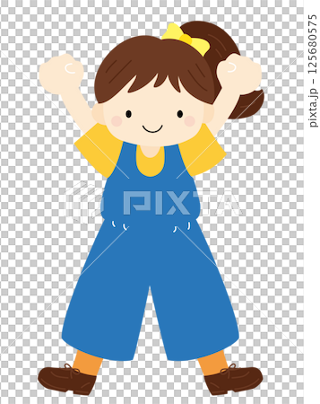 ガッツポーズする元気な女の子のイラスト 125680575