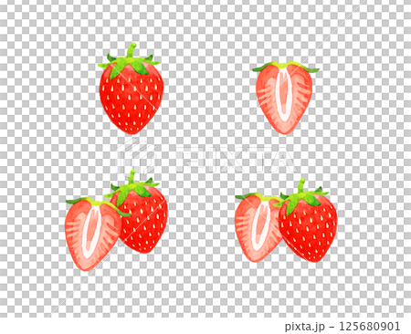 いちごのイラストセット 野菜・フルーツの手描き水彩イラスト素材 いちごのイラストセット 野菜・フルーツの手描き水彩イラスト素材 125680901