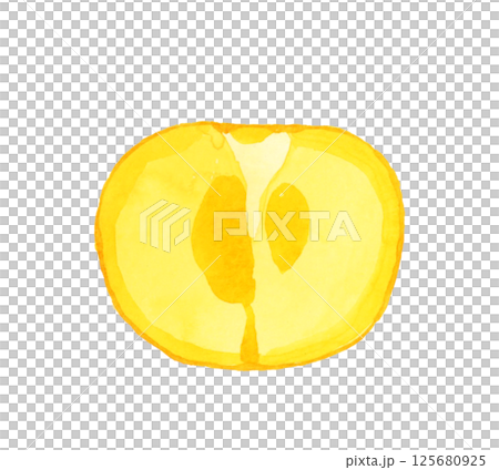 Persimmon cut in half - Hand-drawn watercolor illustration of fruit 125680925