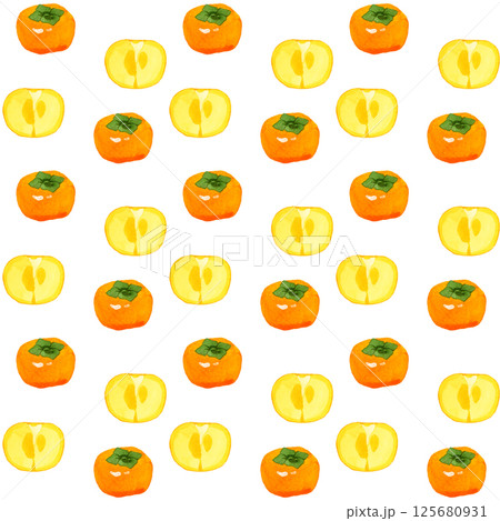 柿のシンプルなパターン　手描き水彩イラストの果物柄 125680931