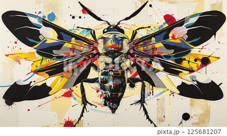 Insect-themed artwork features bold designs, capturing their beauty. Perfect for nature-inspired decor. 125681207