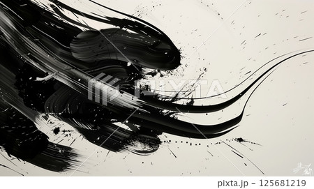 Japanese calligraphy, or 'shodo,' features graceful strokes, combining beauty and profound symbolism. 125681219