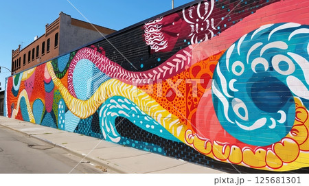 A vibrant street art mural with bold designs...のイラスト素材 [125681301] - PIXTA