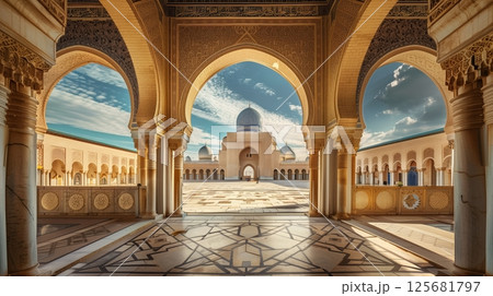 Majestic Arab architecture features intricate arches, elaborate domes, and stunning craftsmanship. 125681797