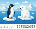 氷の上に座っているペンギンとシロクマ 125682058