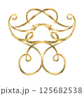 Gold ribbons ornament of vibrant collection. Curls, ribbons elements hand-painted in watercolor with gold paint accents. Isolate is presented for textiles, wallpaper, prints, packaging 125682538