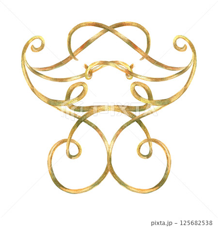 Gold ribbons ornament of vibrant collection. Curls, ribbons elements hand-painted in watercolor with gold paint accents. Isolate is presented for textiles, wallpaper, prints, packaging Gold ribbons ornament of vibrant collection. Curls, ribbons elements hand-painted in watercolor with gold paint accents. Isolate is presented for textiles, wallpaper, prints, packaging 125682538