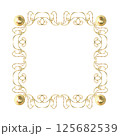 Gold frame with balls of vibrant collection. Isolate is presented for rectangle decorating textiles, prints, packaging. Curls, ribbons elements hand-painted in watercolor with gold paint accents 125682539