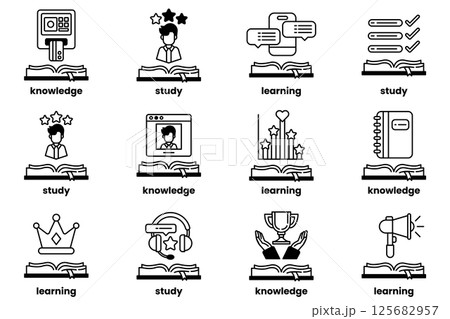 Set of illustrations in the concept of Books and knowledge in a line style 125682957