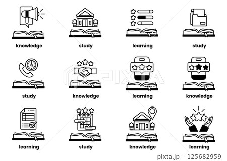 Set of illustrations in the concept of Books and knowledge in a line style 125682959