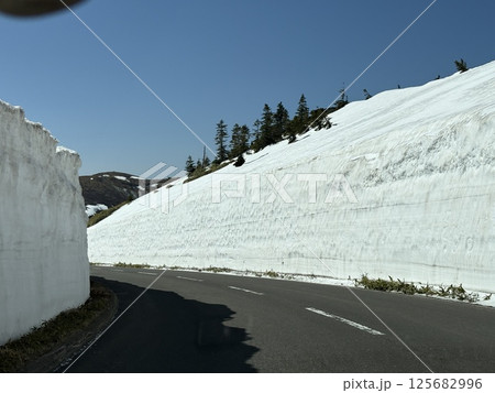 夏季の道路開通直後の渋峠_雪の壁_ゴールデンウィーク 夏季の道路開通直後の渋峠_雪の壁_ゴールデンウィーク 125682996