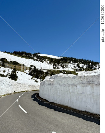 夏季の道路開通直後の渋峠_雪の壁_ゴールデンウィーク 夏季の道路開通直後の渋峠_雪の壁_ゴールデンウィーク 125683006