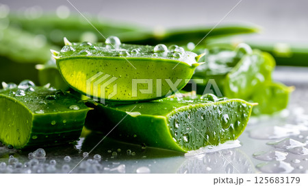 A bunch of green leaves with water drops on them 125683179