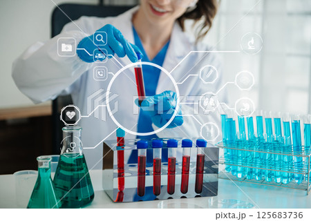 Dctor work on digital tablet healthcare doctor technology tablet using computer in laboratory study with VR icon Dctor work on digital tablet healthcare doctor technology tablet using computer in laboratory study with VR icon 125683736