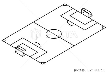 サッカーコートのシンプルな線画のアイソメトリックイラスト サッカーコートのシンプルな線画のアイソメトリックイラスト 125684142