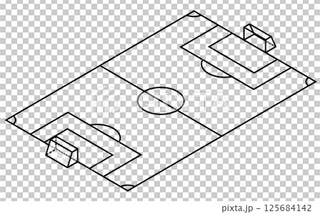 サッカーコートのシンプルな線画のアイソメトリックイラスト サッカーコートのシンプルな線画のアイソメトリックイラスト 125684142