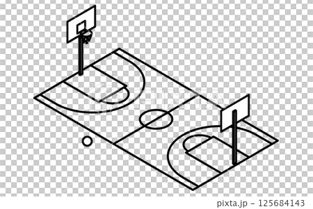 バスケットコートのシンプルな線画のアイソメトリックイラスト 125684143