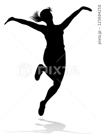 Happy Woman Jumping For Joy Silhouette Person Happy Woman Jumping For Joy Silhouette Person 125684258