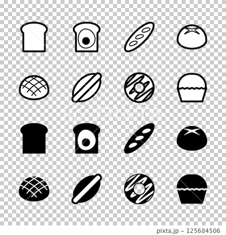 麵包和甜甜圈圖示插圖集 125684506