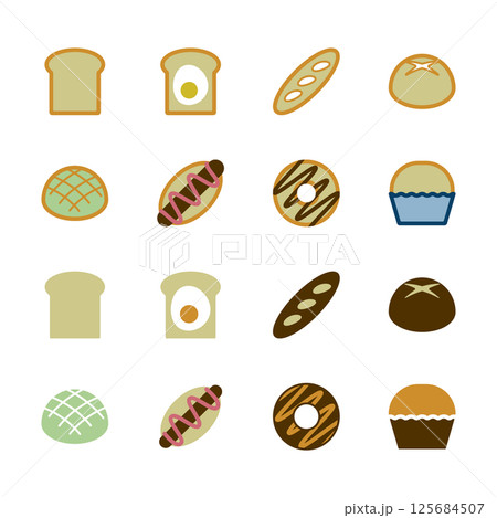 パンやドーナツのアイコンイラストセット パンやドーナツのアイコンイラストセット 125684507