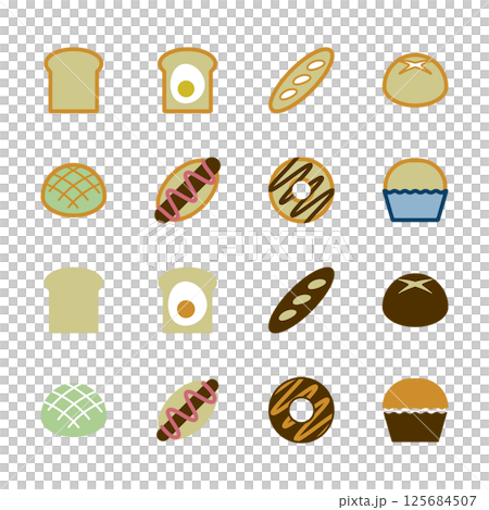 パンやドーナツのアイコンイラストセット パンやドーナツのアイコンイラストセット 125684507