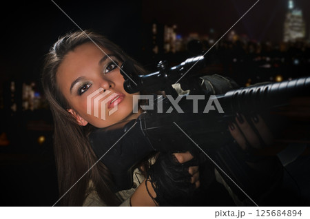 army girl in night lights 125684894