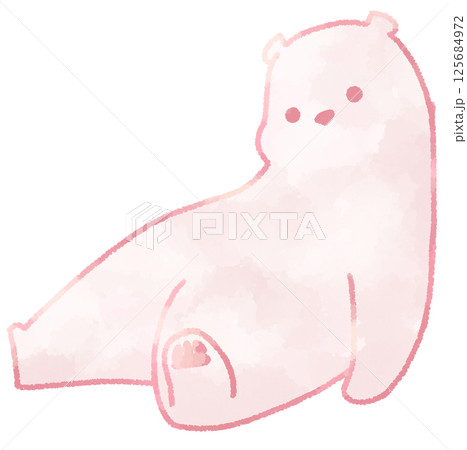 リラックスして右側によりかかるシロクマ(赤色) 125684972