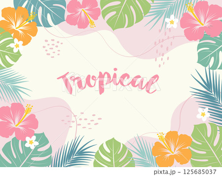 トロピカルな植物の背景フレーム_文字あり_ベクターイラスト 125685037