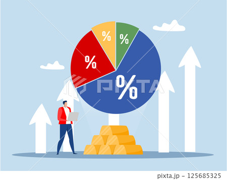 Gold investment concept,Businessman looking Financial Report.Reviewing investment portfolio. Adjusting portfolios from raising interest rates vector 125685325