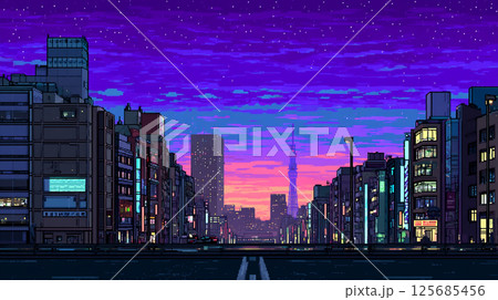 ピクセルアートの東京サンセット 125685456