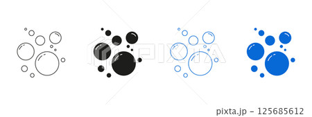 Detergent Bubbles And Cleaning Foam Line And Solid Icon Set. Floating Air Clusters And Water Droplets Symbol Collection. Isolated Vector Illustration 125685612