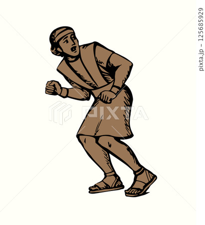 Vector drawing. Adult man flee with fear 125685929