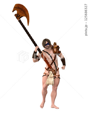 3D Warrior with loincloth and axe 125686327