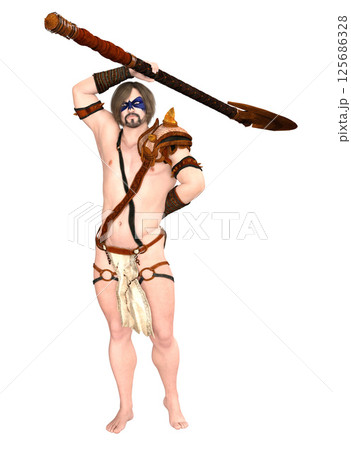 3D Warrior with loincloth and axe 125686328