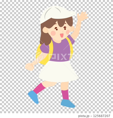 Illustration of a cheerful girl waving her hand 125687207