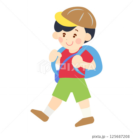 元気に歩く男の子のイラスト 元気に歩く男の子のイラスト 125687208