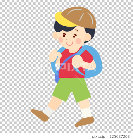 一個男孩高高興興地走的插圖 125687208