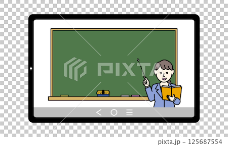 オンライン授業をする女性のイラスト オンライン授業をする女性のイラスト 125687554