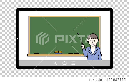 オンライン授業をする女性のイラスト 125687555
